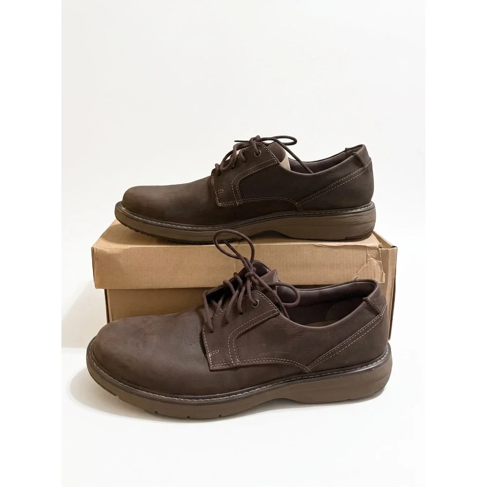 NIB Clarks Cushox Pace Mens 13 M Dark Brown Nubuck Leather Oxford Shoes Comfort